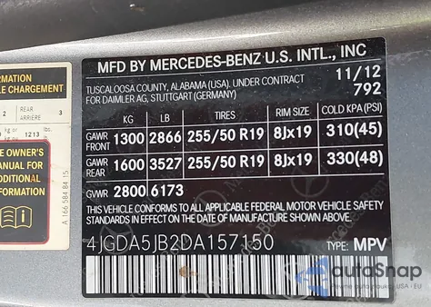 2013 Mercedes-Benz Ml 350 z USA, uszkodzony, nr VIN 4JGDA5JB2DA157150